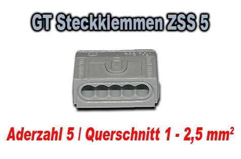 Bild von GT Steckklemmen ZSS 5 / grau / Aderzahl 5 / Querschnitt 1 - 2,5 mm2