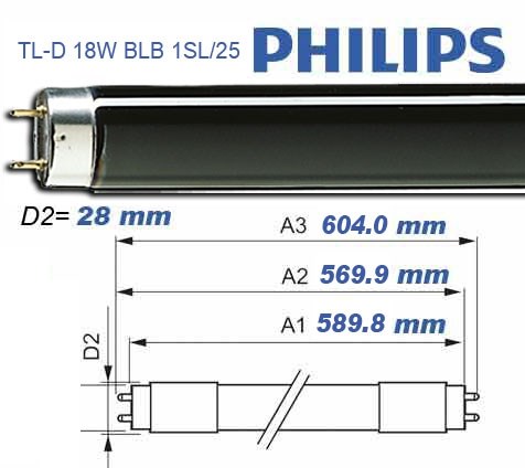 Bild von Philips T8 TLD Blacklight Niederdruck Quecksilberdampflampe 18W / G13 / 59V / 108 Schwarzlicht Blau