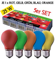 Bild von Partyset Standard Glühlampen 5er Packung / 25W / E27 / 230V / farblich gemischt