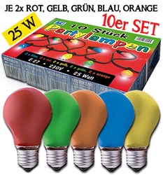 Bild von Partyset Standard Glühlampen 10er Packung / 25W / E27 / 230V / farblich gemischt