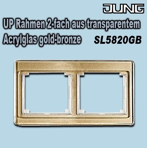 Bild von Jung UP Rahmen 2-fach aus transparentem Acrylglas für die waagerechte Kombination, farbig hinterlegt gold-bronze / IP20