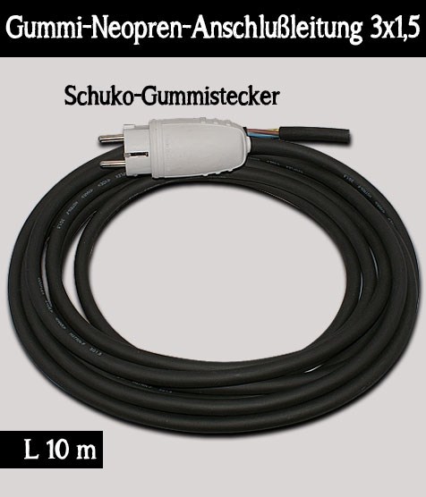 Bild von Gummi-Neopren-Anschlussleitung 3x1,5 / 10 Meter mit grauem Schutzkontakt Gummistecker IP44 - Art. 04864