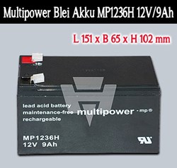 Bild von Multipower Blei Akku MP1236H 12V/9Ah mit 6,12mm Faston Kontakten / 12V / 9Ah