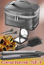 Bild von Remington Geschenkset Pro-Ceramic Titanium Haarglätter mit Bürste, 2 Haarklemmen, Tasche und Schminkspiegel S5506GP