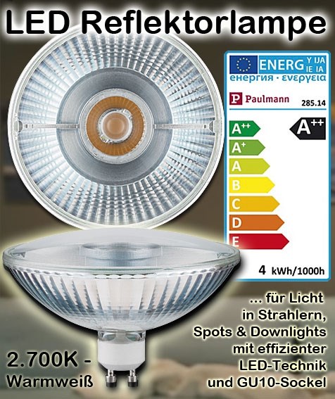 Bild von Paulmann LED Reflektorlampe QPAR111 / 350 Lumen / 4W / GU10 / 230V / 24° /  2.700K ww
