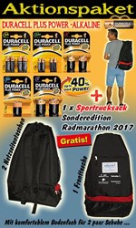 Bild von Aktionspaket mit 140 Blister Duracell Plus Power Alkaline mit einem Sportrucksack Sonderedition Radmarathon 2017 GRATIS