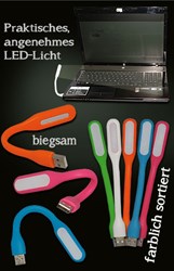 Bild von Mini USB LED Leuchte biegsam - Betrieb per USB - Verbindung mit Laptop, USB Adapter, Powerbank / 5V / 1,2 W