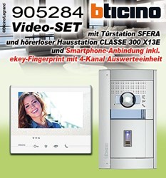 Bild von Bticino FlexONE Video-Set mit Türstation SFERA und hörerloser Hausstation CLASSE 300 X13E und Smartphone-Anbindung inkl. ekey-Fingerprint mit 4-Kanal Auswerteeinheit