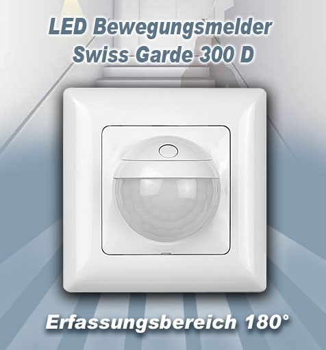 Bild von UP LED Bewegungsmelder Swiss Garde 300 D Präsenz Max 3-Leiter / weiß / IP20 / Schaltleistung LED 300W / Passend für viele deutsche Programme - wie auch für Creo und Valena