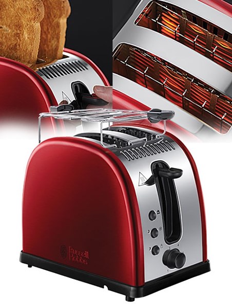 Bild von Legacy Red Kompakt Edelstahl Toaster mit 6 einstellbaren Bräunungsstufen und 2 extra breiten Toastschlitzen / 1.300 Watt