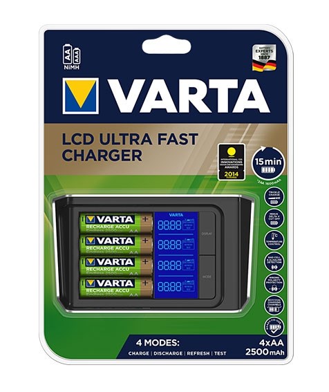 Bild von Varta LCD 15 Minuten Charger inkl. 4xAA 2.400mAh R2U + 12 V Adapter