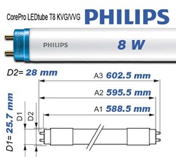 Bild von Philips LED-Röhre CorePro T8 KVG/VVG / 600mm / 800 Lumen / 8W / G13 / 220-240 V / 4.000 K / 240° / A+ / 840 Neutralweiß
