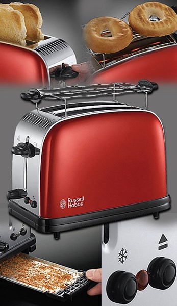 Bild von Russell Hobbs Colours Plus+ Flame Red Toaster "Lift and Look"-Funktion / 6 einstellbare Bräunungsstufen / 1.670 W / rot