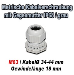 Bild von Metrische Kabelverschraubung mit Gegenmutter IP68 / GT M63N / grau / für Kabeldurchmesser 34-44 mm / Gewindelänge 18 mm