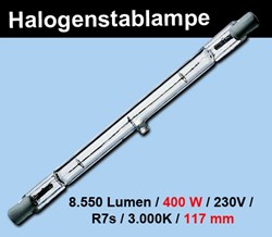 Bild von HV Halogenleuchtstab 2-sockelig / 8.545 Lumen / 400W / 230V / R7s / 117 mm / 2.900K / Warmweiß dimmbar