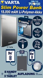 Bild von Varta Portable Slim Power Bank 18000 und Micro USB Ladekabel, 50 cm, schwarz, 18.000 mAh