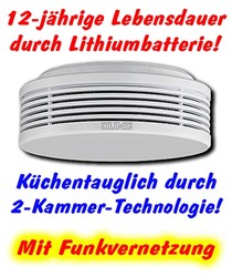 Bild von Jung Funk-Rauchmelder alpinweiß inkl. Lithiumbatterie - küchentauglich mit Bi-Sensor-Prozessor-Technologie und Funkvernetzung