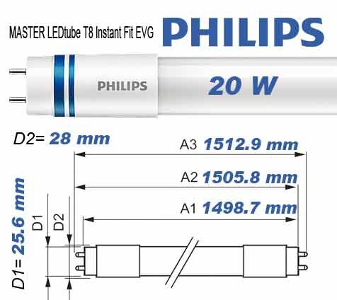 Bild von Philips MASTER LEDtube T8 Instant Fit EVG / 1.500 mm / 3.100 lm / 20W / G13 / 30-80V / 160° / A++ / 4.000 K / 840 nw - dimmbar