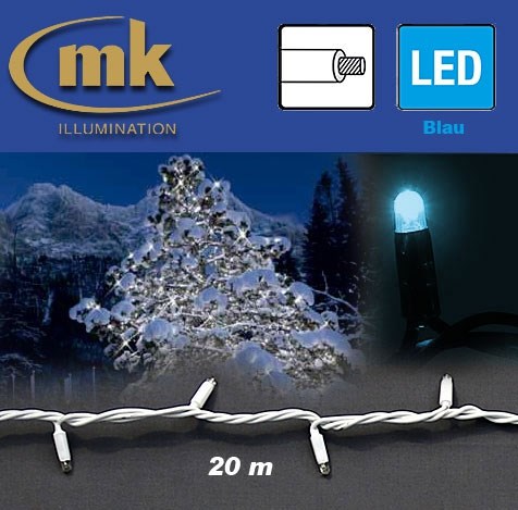 Bild von LED STRING LITE® 120 Außenlichterkette 120 teilig / 20 m / 10,5W / koppelbar / IP67 für den Aussenbereich / blau / weißes Kabel