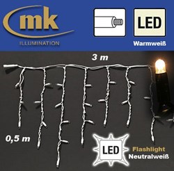 Bild von LED ICE LITE® 114 flashing Eiszapfenvorhang 230V / 3 m x 0,5 m / 7W / koppelbar / IP67 für den Aussenbereich / warmweiß / weißes Kabel