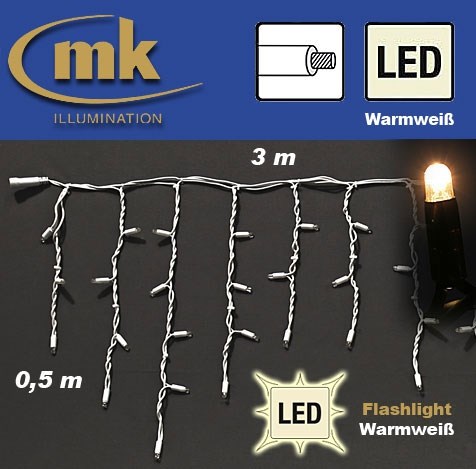 Bild von LED ICE LITE® 114 flashing Eiszapfenvorhang 230V / 3 m x 0,5 m / 7W / koppelbar / IP67 für den Aussenbereich / warmweiß / weißes Kabel