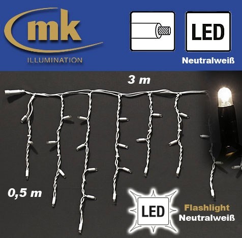 Bild von LED ICE LITE® 114 flashing Eiszapfenvorhang 230V / 3 m x 0,5 m / 7W / koppelbar / IP67 für den Aussenbereich / neutralweiß / weißes Kabel
