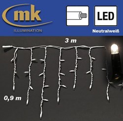 Bild von LED ICE LITE® 174 Eiszapfenvorhang 230V / 3 m x 0,9 m / 10,5W / koppelbar / IP67 für den Aussenbereich / neutralweiß / weißes Kabel