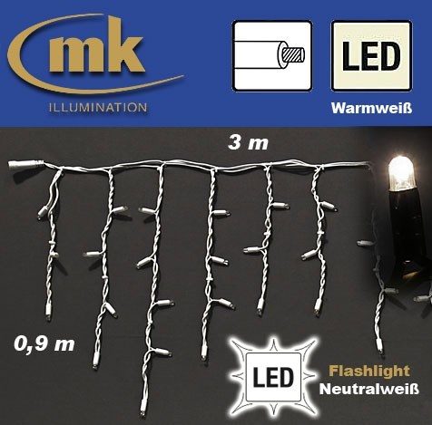Bild von LED ICE LITE® 174 flashing Eiszapfenvorhang 230V / 3 m x 0,9 m / 10,5W / koppelbar / IP67 für den Aussenbereich / warmweiß / weißes Kabel