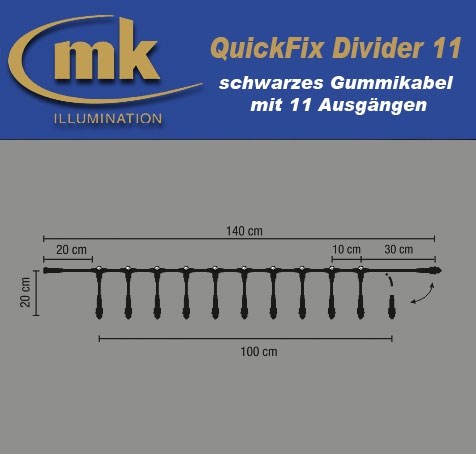 Bild von Quick-Fix Divider 11 schwarzes Gummikabel IP67 / Verteilerkabel mit 11 Ausgängen
