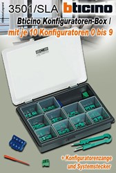 Bild von Bticino Konfiguratoren-Box mit je 10 Konfiguratoren 0 bis 9 + Konfiguratorenzange und Systemstecker