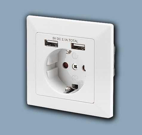 Bild von Digitus Schuko-Steckdose mit 2 USB Ports / USB 2,1A / mit Kindersicherung 