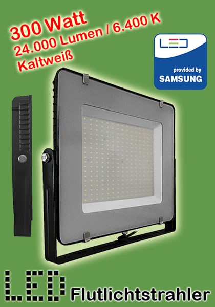 Bild von LED Flutlichtstrahler LED-FL300-B-K-SMD-SA schwarz / IP65 strahlwassergeschützt / 24.000 Lumen / 300 W LED / 230V AC / 6.400K / Kaltweiß / 100 cm Kabel