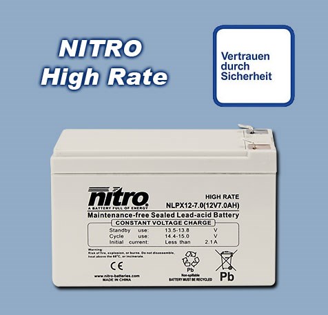 Bild von Nitro High Rate Blei-Akku NLPX12-7.0 / 12 V / 7.0Ah / Faston 6,35 / 130002