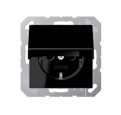 Bild von Schuko-Steckdose mit Klappdeckel 1-fach / 16 A 250 V / 55 x 55 mm / schwarz glänzend