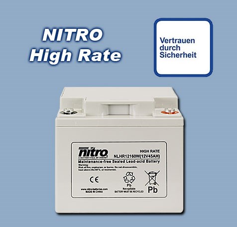 Bild von Nitro High Rate Blei-Akku NLHR12160W / 12 V / 48Ah / M6 / 130003