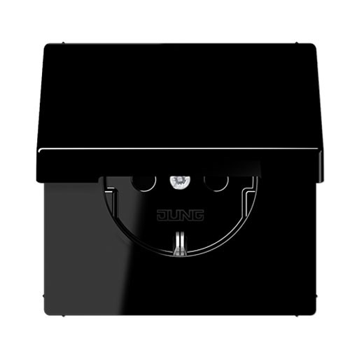 Bild von Jung UP Schuko-Steckdose 16A / 250V mit Klappdeckel (mit Rückstellfeder) schwarz glänzend