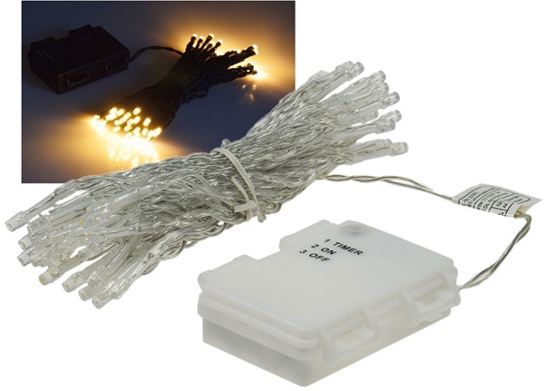 Bild von LED Batterie-Lichterkette CT-TK50 / 5m / warmweiß / IP44 / 50 LEDs / mit 6 Std. Timer