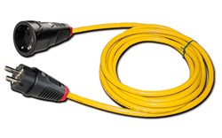 Bild von K35 - Baustellenleitung XYMM gelb/orange f. Außen 3x1,5 mm2 / 25 m / mit Taurus Vollgummi-Schukostecker sw/rot IP54 / 0512-SR - 335PC513 + Taurus Vollgummi-Schukokupplung sw/rot IP20 / 2520-SR - 335PC252