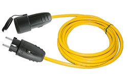 Bild von K35 - Baustellenleitung XYMM 3x1,5 gelb/orange f. Außen 3x1,5 mm2 / 10 m / mit Gummi-Stecker schwarz IP44 - 335NL495 + Gummi-Kupplung mit Deckel schwarz IP44 / 335NL696