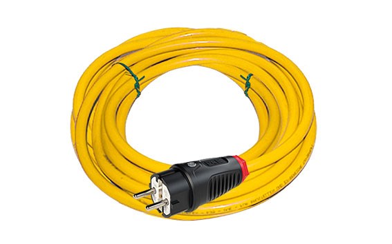 Bild von K35 - Baustellen-Anschlussleitung XYMM 3x1,5 gelb/orange f. Außen / 10 m / mit PCE Taurus 2 Gummi-Schukostecker schwarz IP54 - 335PC051