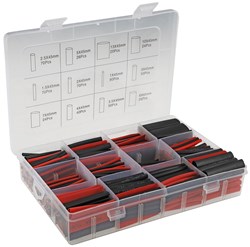 Bild von Schrumpfschlauch-Sortiment, 560-teilig in Plastikbox, Ratio 2:1, schwarz + rot