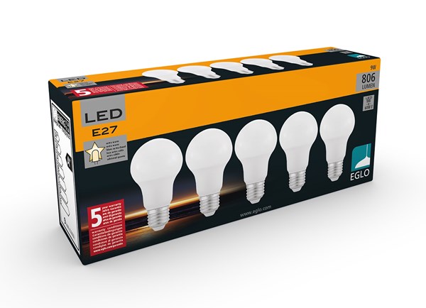 Bild von 5er Packung HV LED-Glühlampen A60 / 806 Lumen / 9W / E27 / 2.700 Kelvin / Warmweiß