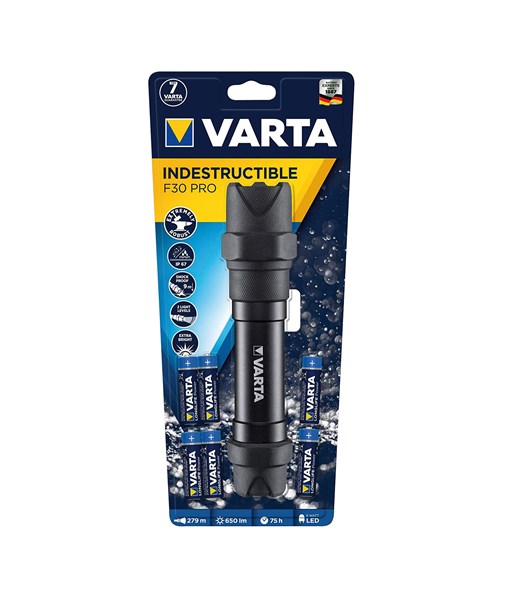 Bild von Varta LED-Aluminium Stablampe Indestructible F30 Pro / inkl. 6x AA Batterien / 2 Leuchtstufen / extrem robust