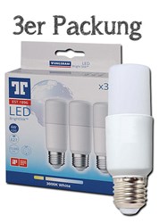 Bild von 3er Packung LED Lampe Bright Stik T38 / 470 Lumen / 6W / E27 / 100-240V / 3.000 K / 830 Warmweiß / Sofortstart / A+