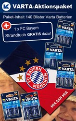 Bild von Varta Aktionspaket Longlife Power Small Package mit 140   Blister und 1 x  FC Bayern Strandtuch GRATIS