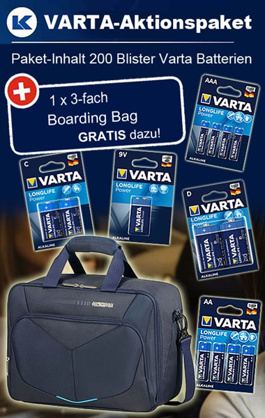 Bild von Varta Aktionspaket Longlife Power Large Package mit 200 Blister und 1 x Boarding Bag GRATIS