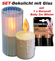 Bild von SET-DEKO-GRABLICHT mit Echtglas und 1 x 951DU140 DURACELL Baby Batterien Art. DLMN1400 2er Blister