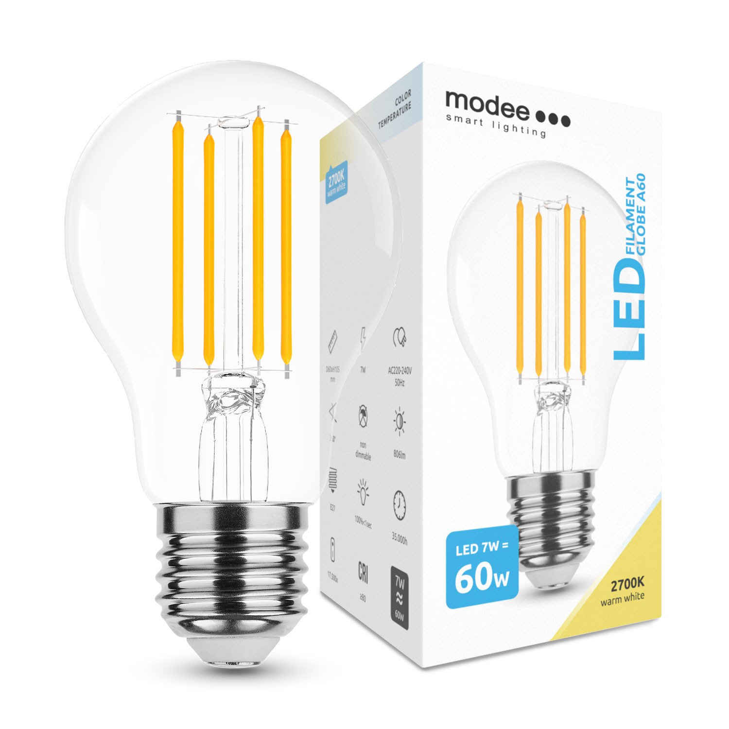 Bild von Smart Lighting LED Filament Glühlampe A60 / 806 Lumen / 7W / E27 / 360° / 2.700K / 827 Warmweiß klar