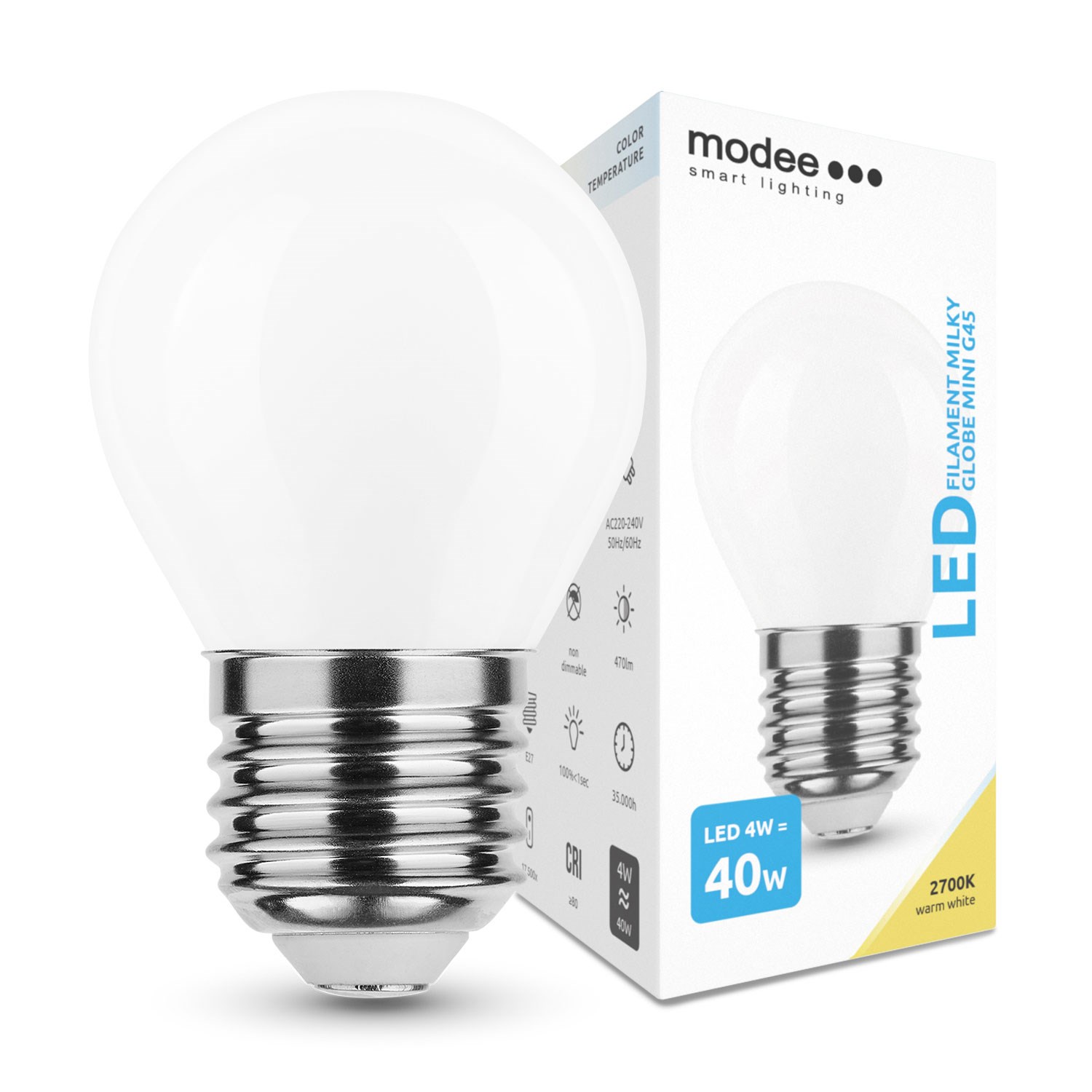 Bild von Smart Lighting LED Filament Kugellampe G45 / 470lm / 4W / E27 / 360° / 2.700K / 827 Warmweiß matt