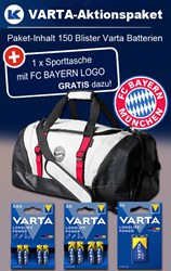 Bild von VARTA Paket Longlife Power + 1 x Sporttasche mit FC BAYERN LOGO GRATIS